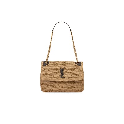 YSL NIKI MEDIUM IN RAFFIA AND LEATHER 633187GG66W7069 (28*20*8.5cm)
